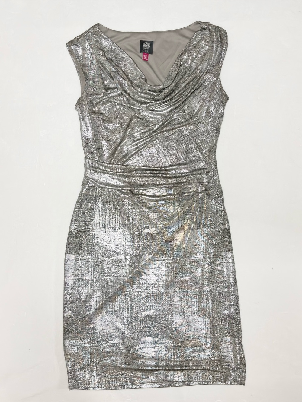 Vince Camuto Metallic Silver Sleeveless Cowl Dress